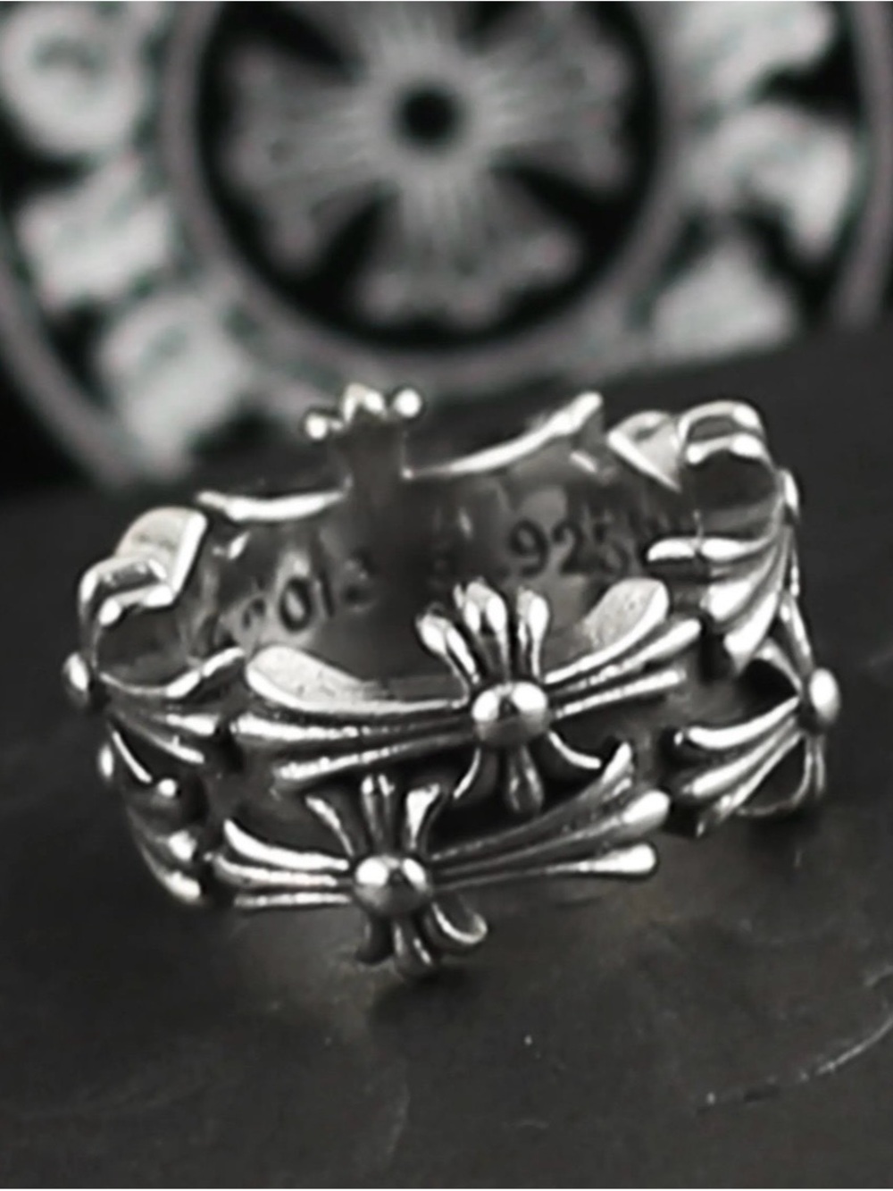Chrome Hearts Cross Crown Ring - Blackened Silver Tone - Picture 6 of 11